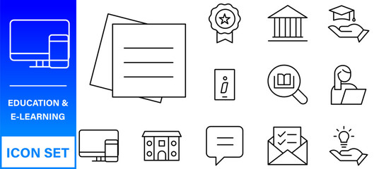Education line icons collection. Big UI icon set in a flat design. Thin outline icons pack. Thin line icons set of academic subjects and education. Outline symbol collection.