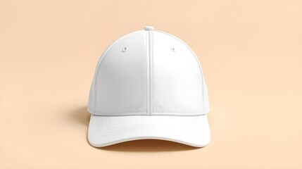 Fototapeta premium White Baseball Cap, Beige Background