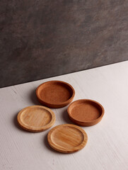 wood table mock up plate empty product business photo display circle kitchen podium object brown old