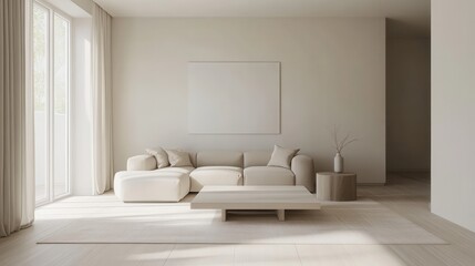 Naklejka premium Modern Minimalist Living Room with Neutral Tones