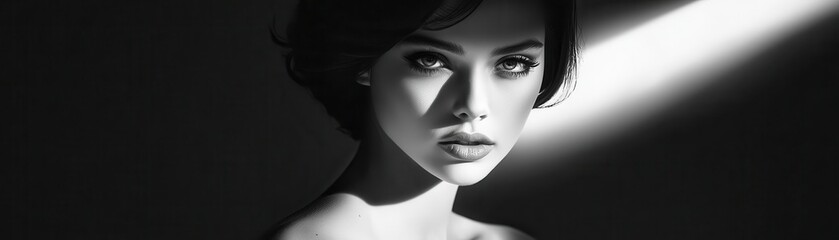 Artistic black and white portrait of a woman with dramatic lighting, Portrait, Emotion