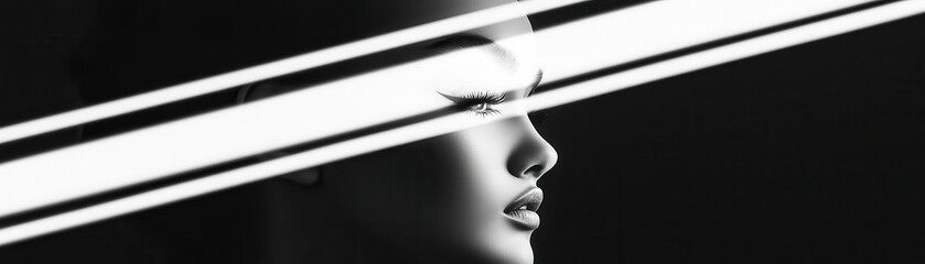Artistic black and white portrait of a woman with dramatic lighting, Portrait, Emotion