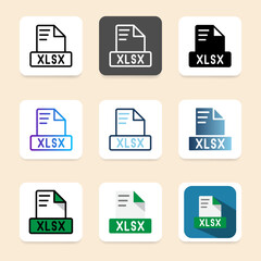 Set xlsx document format file icons. simple design for a responsive user interface.