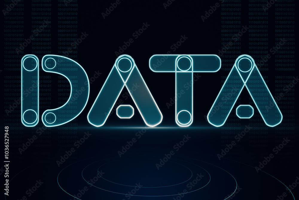 Poster Data analytics and social analysis concept with digital graphic data word on abstract dark background with circles. 3D rendering