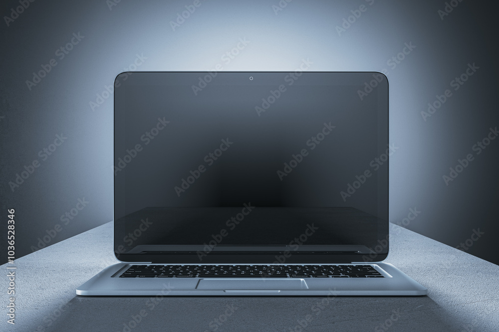 Poster Laptop screen mockup with blank display in front view. 3D Rendering