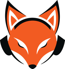Fox Head Wearing Headphones Music Logo Design