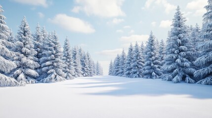 Empty, snowy winter, christmas background with copy space