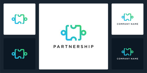 Vector abstract of puzzle partnership logo and icon, can be used in various media easily, editable