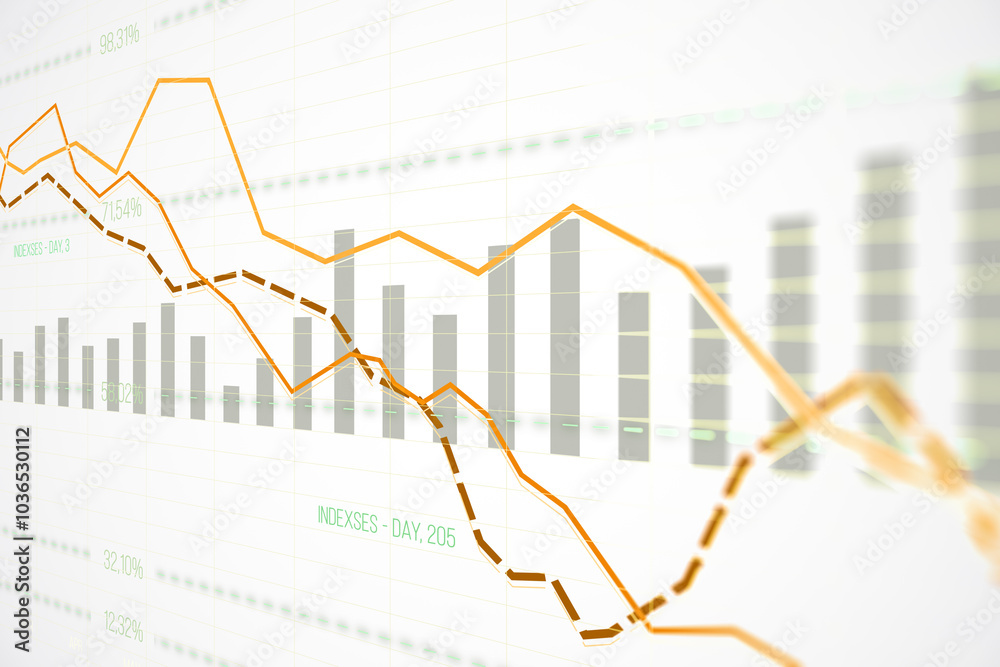 Aufkleber financial graph with bar and line charts on a white background. 3d rendering