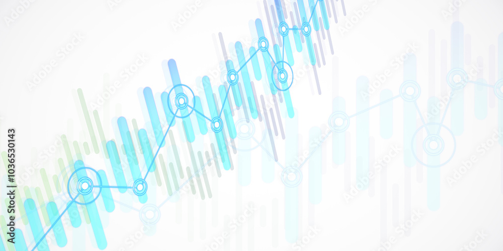 Poster Abstract financial candlestick chart with data points on a white background. 3D Rendering