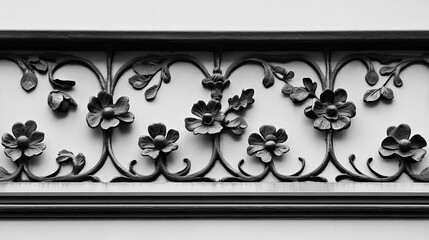 Obraz premium Black Wrought Iron Floral Design on White Wall