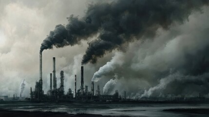 Obraz premium Industrial Pollution and Gloomy Landscape