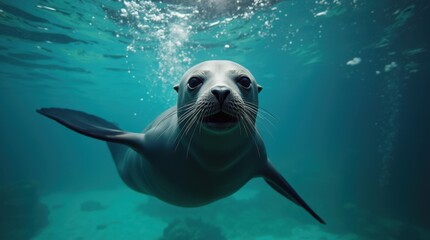 Fototapeta premium A beautiful shot of a sea lion under the water
