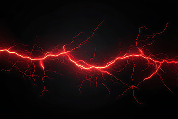 A vivid depiction of red lightning against a dark background, showcasing energy and power.
