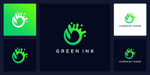 Vector abstract of green leaf ink logo and icon, can be used in various media easily, editable