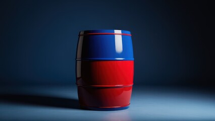 Customizable red blue barrel mockup with detailed 3D visuals. Perfect for branding or packaging design projects, featuring vibrant colors and realistic textures for an impactful presentation