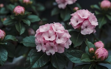 a photo of Pink Flowers Blooming in Black Background