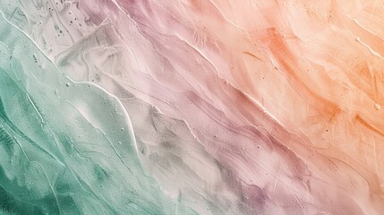 A minimalist abstract painting of blurred grainy lines and shapes in a muted gradient of milky pastel colors from lilac to peach to sage green.