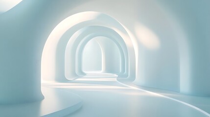 Fototapeta premium Abstract white 3D render with soft lighting and curved shapes for beauty graphics