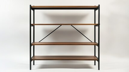 Four-Shelf Wooden Shelving Unit with Black Metal Frame