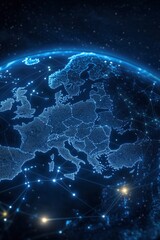 global connectivity concept, Earth with glowing lights, maps and network connections on space background