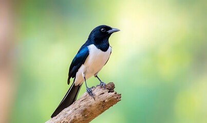 Fototapeta premium Indian white-tailed magpie, sitting on a branch, Generative AI
