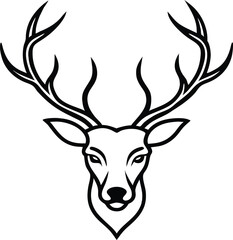 Naklejka premium Black and White Deer Head Illustration