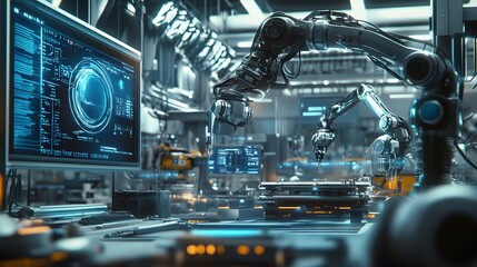 Robotic vision sensor camera system in intellegence factory,manufacturing industry for industry 4.0 and technology concept.