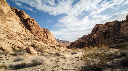 Obraz premium A Narrow Canyon Formed by Two Red Rock Cliffs in the Desert