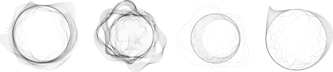 Dots in Circle Form . Dotted rounded shape Vector Illustration .Lots of halftones form a ring . Design element . Various halftone dots forming round frame . Abstract Geometric dot art 