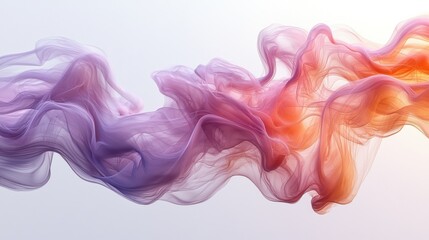Fototapeta premium Soft swirls of purple and orange fabric flowing gracefully against a light background during a tranquil moment