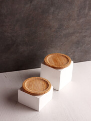 wood table mock up plate empty product business photo display circle kitchen podium object brown old