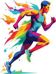 Colorful Athlete Running Sprint Speed Motion