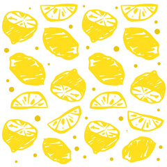 Seamless hand drawn yellow lemon pattern with background cream