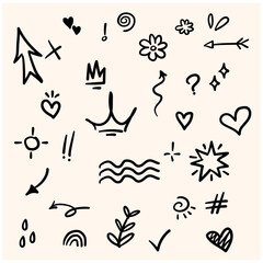 Set elements With illustration style doodle and line art