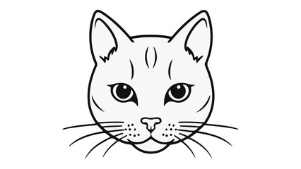 cute curious cat face vector outline illustration