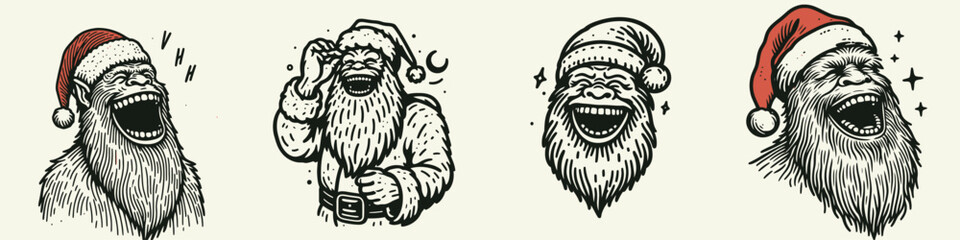 Bigfoot in Santa Costume Laughing Joyfully