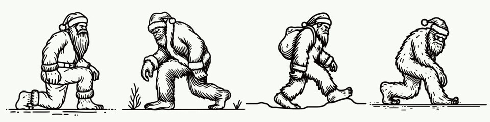 Naklejka premium Bigfoot in Santa Claus Costume Leaning