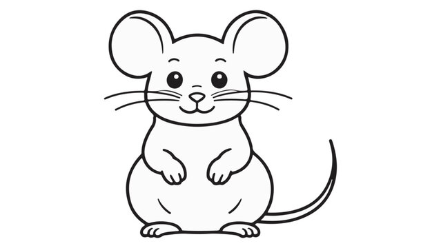 cute cartoon mouse outline vector illustration, Cute Cartoon Mouse in Black and White Line Art Illustration, Adorable cartoon depiction of a mouse created in minimalist black and white style