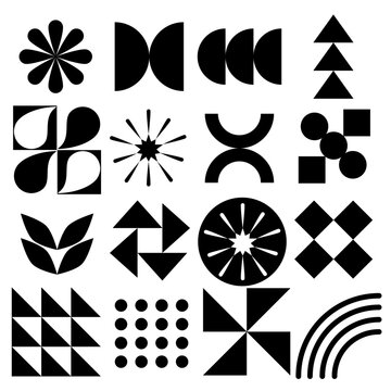 Set abstract geometric shapes black and white.