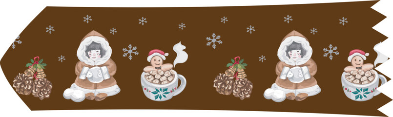 Cute christmas washi tape on white background. Vector illustration.