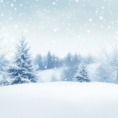Naklejka premium A serene winter wonderland captivating snowfall over evergreen trees in a tranquil landscape