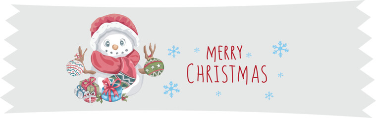 Cute christmas washi tape on white background. Vector illustration.