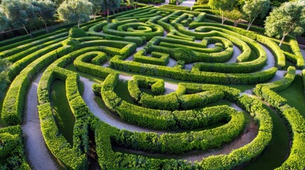 Naklejka premium A beautifully manicured hedge maze adds a touch of whimsy to the classic estates meticulously maintained gardens offering a peaceful escape for guests.