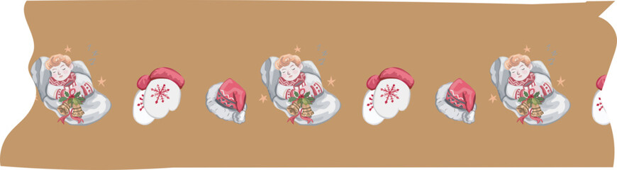 Cute christmas washi tape on white background. Vector illustration.
