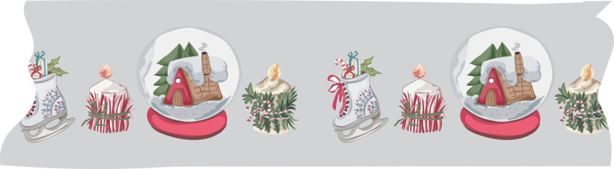 Cute christmas washi tape on white background. Vector illustration.