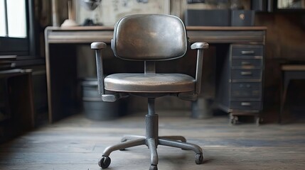 A Single Gray Office Chair with Wheels in a Room