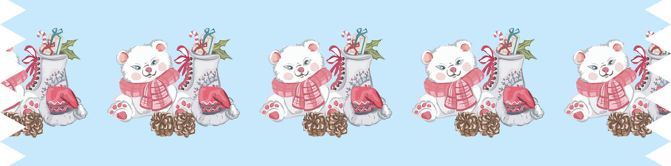 Cute christmas washi tape on white background. Vector illustration.