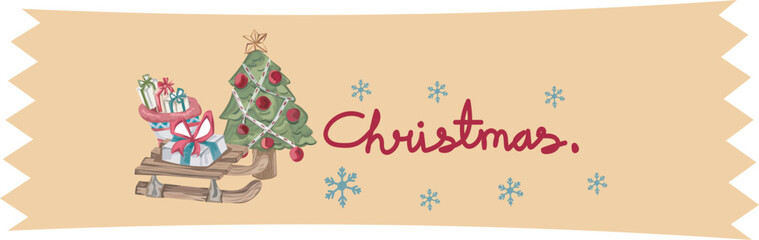 Cute christmas washi tape on white background. Vector illustration.