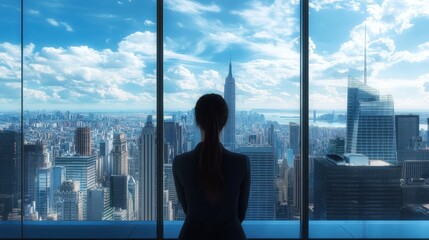 Fototapeta premium Young Female Executive Enjoying NYC Skyline